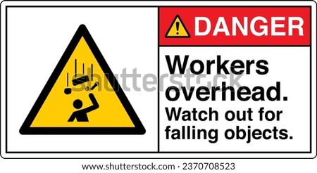 ANSI Z535 Safety Sign Marking Label Symbol Pictogram Standards Danger Workers overhead watch out for falling objects with text landscape white 02.