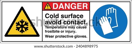 ANSI Z535 Safety Sign Marking Label Symbol Pictogram Standards Danger cold surface avoid contact temperature may cause frostbite or injury wear protective gloves two symbol with text landscape white 0