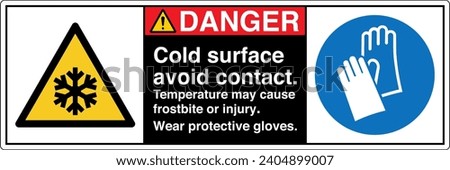 ANSI Z535 Safety Sign Marking Label Symbol Pictogram Standards Danger cold surface avoid contact temperature may cause frostbite or injury wear protective gloves two symbol with text landscape black 0