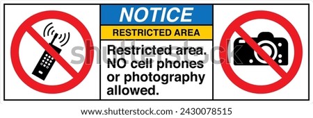 ANSI Z535 Safety Sign Marking Label Two Symbol Pictogram Standards Restricted Area No Cell phones beyond this point with text landscape white