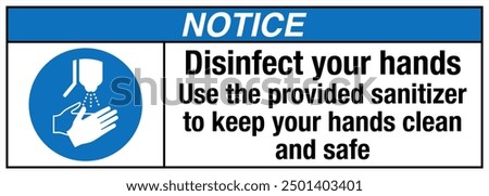 M061 ANSI Z535 Registered safety signs Notice Disinfect your hands Landscape White 03