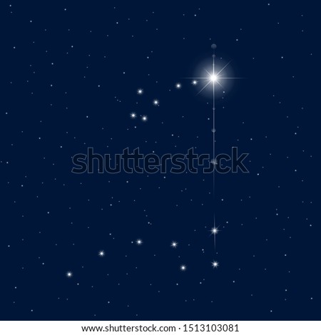 Abstract vector background Ursa Minor and Ursa Major constellations. Polaris in the Ursa Minor is the North Pole of the world. Two brightest stars of Great Bear used as pointer to northern pole star