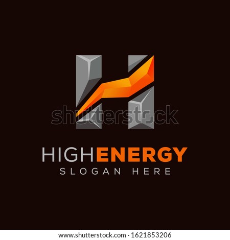 modern letter H with thunderbolt, high energy logo design vector template