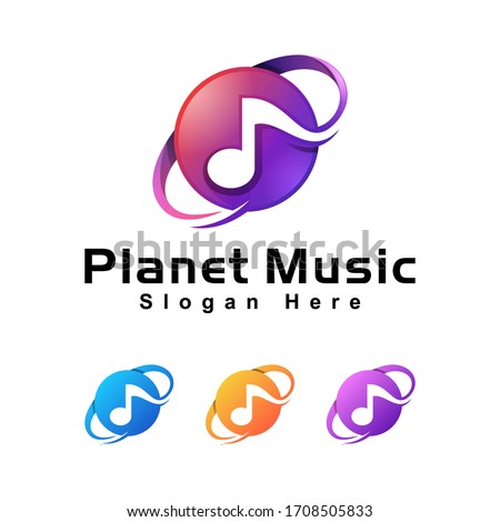 Planet music logo, global trend music logo design vector template