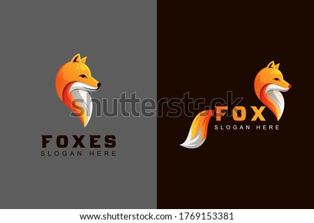 animal fox or foxes logo design two version vector template