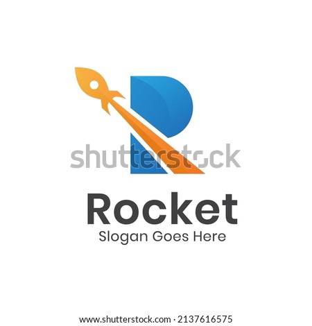 initial letter R for rocket logo elements design with spaceship launch icon symbol for astronomy, travel, technology start up