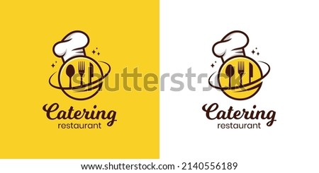 restaurant food chef logo design, vector planet food catering logo template