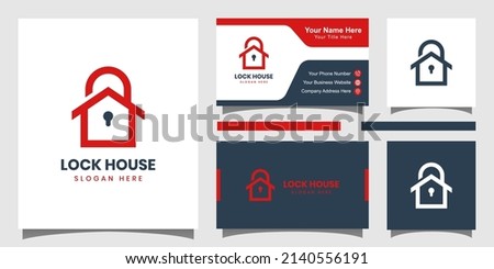 lock house security logo design, smart key home or vector smart home secure logo icon design with business card