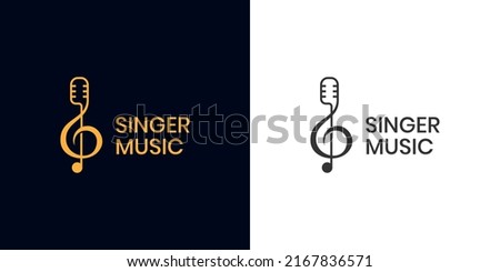 vector design treble clef music with microphone logo element for Sound recording studio, vocal course, composer, singer karaoke music logo design