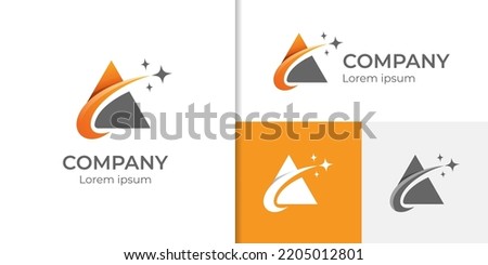modern logo design of abstract triangle swoosh, letter A with road and plane symbol, triangle agency travel icon logo illustration