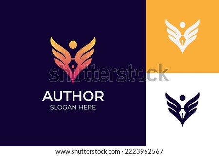 people with pen ink logo design with feather wigs for author, Education Logo Design concept, notary logo icon design