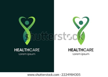 Abstract people body health logo. health care logo design modern style with leaf and love symbol icon design concept for healthy life, body care, sanity, lifestyle logo design