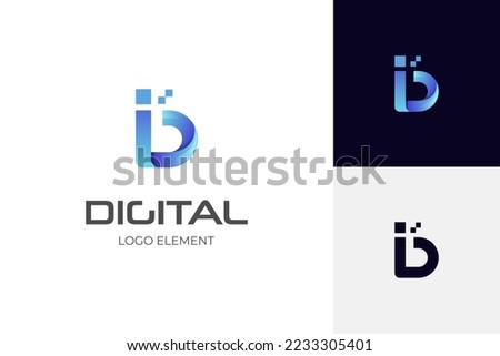 initial letter D digital with pixels logo icon design, letter ID logo element for technology identity