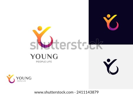 initial letter y people logo design. abstract young people lifestyle with happy logo symbol icon design for healthy life design element