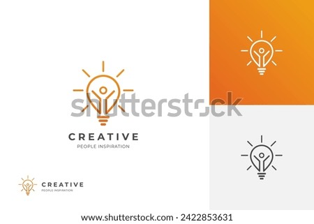 creative happy people smart logo icon design with light bulb graphic symbol for creativity vector logo template