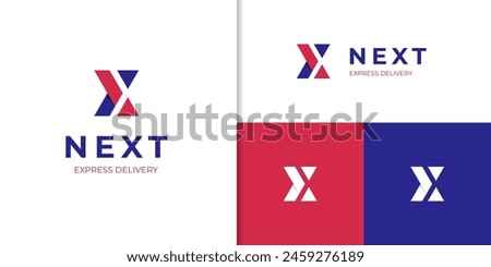 Modern next delivery logo icon design with letter x inside concept idea. forward arrow logo element