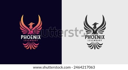 Phoenix logo illustration with two version. Red and silhouette Color Phoenix Bird with Spread Wing Logo Design