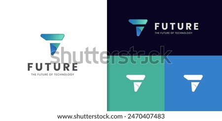 Letter F technology identity logo icon design, arrow forward with f letter graphic concept for brand technology, technology financial logo design