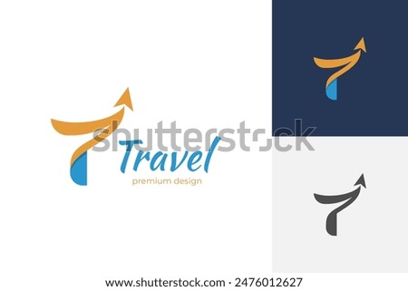 Initial letter T for travel logo design. vector initial t letter and flight plane graphic idea for travel agency logo concept