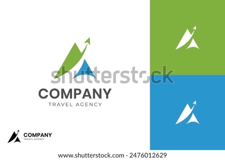 Triangle travel logo icon design with plane high flight graphic idea for travel agency logo concept