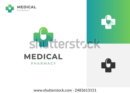 Medical health with pill logo icon design for hospital, pharmacy vector logo illustration