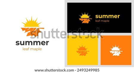 Leaf maple with sun logo design for season, summer and autumn logo design