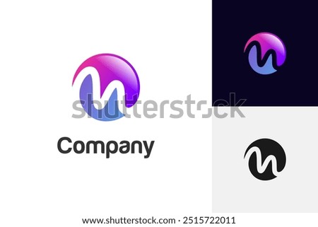 Abstract letter M globe logo icon design with around circle line m letter shape for multimedia or media identity logo design