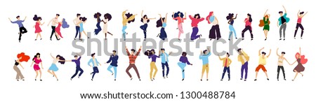 Crowd of young people dancing at club. Big set of characters having fun at party. Flat colorful vector illustration. - Vector