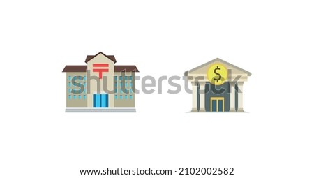 Post Office and bank building  vector flat icon. Isolated Japanese Post Office and bank  building emoji illustration