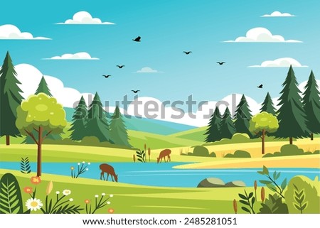 vector flat natural scenery, forest or mountains