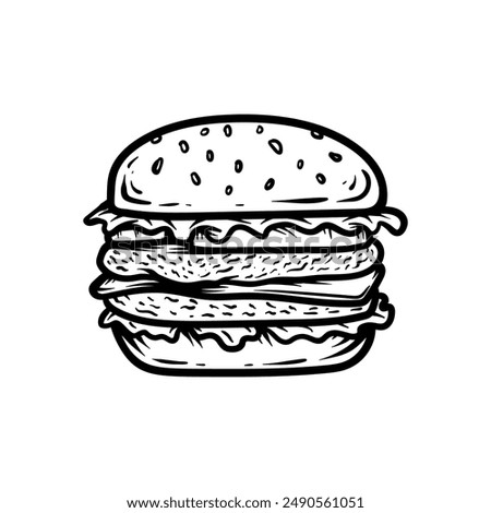 big double cheese burger line art style sketch classic vintage design illustration