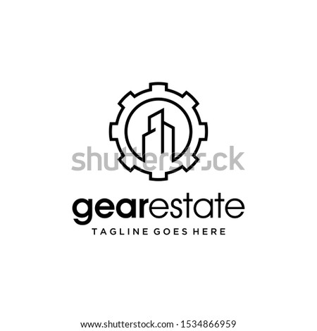 Illustration modern building on gear industrial sign logo icon vector 