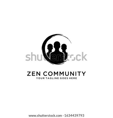 Illustration of people community work silhouette template logo design with zen sign