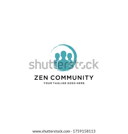 Illustration of people community work silhouette template logo with zen sign