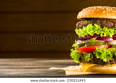Homemade burger on the wooden table