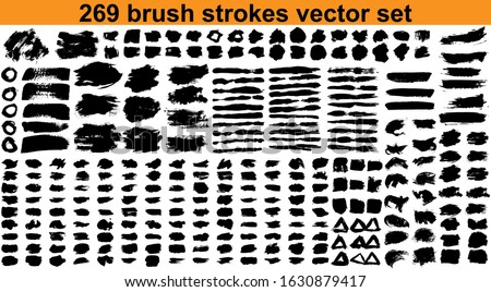 Large set different grunge brush strokes. Dirty artistic design elements isolated on white background. Black ink vector brush strokes	