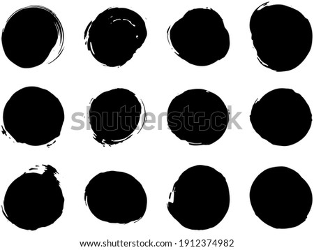 set of vector circle brush strokes texture filled black ink on a white background	

