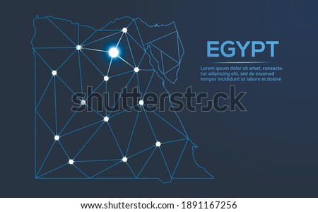 Egypt communication network map. Vector low poly image of a global map with lights in the form of cities. Map in the form of a constellation, mute and stars.