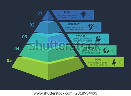 3d concept for infographic with 5 steps, options, parts or processes. Template for web on a black background.