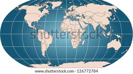 World vector map with countries and graticule in Robinson projection for 110m scale. Borders are up to date (2013) including South Sudan. All countries as selectable paths with ISO A3 country name