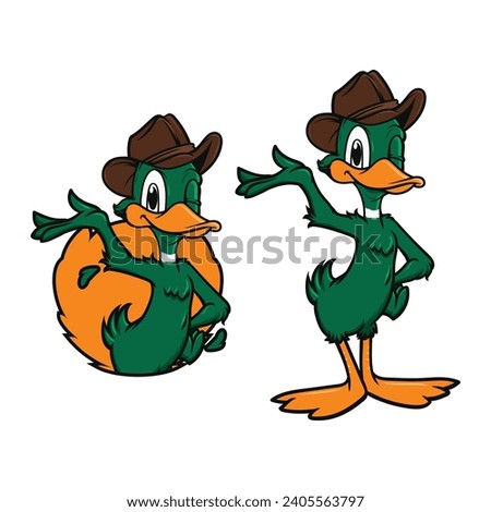 Cowboys Duck Logo Character Mascot Illustration Vector