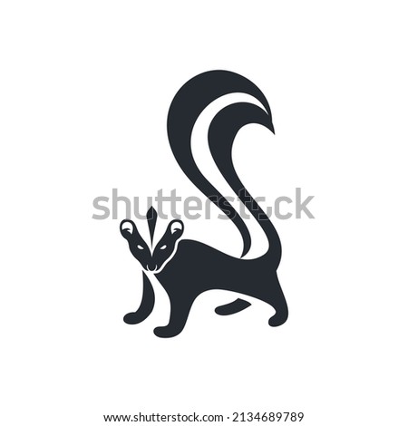 Skunk logo. Black flat color elegant skunk animal illustration