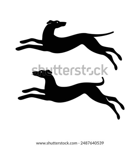 Spanish galgo, Greyhound black dog logo design icon vector template