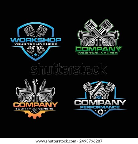 Set Diesel engine logo. workshop automotive engine piston design vector template