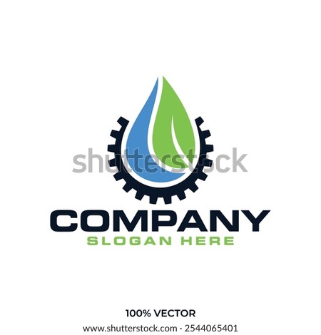 Water, leaf with gear logo design vector icon template