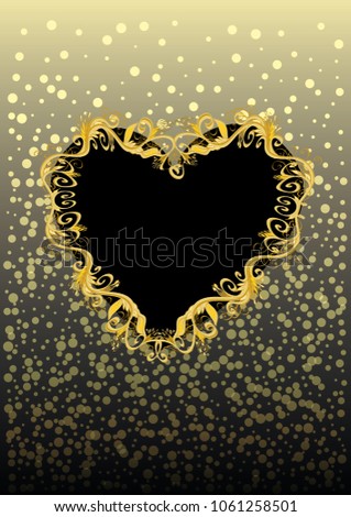 explicit heart shaped vector golden floral frame or border