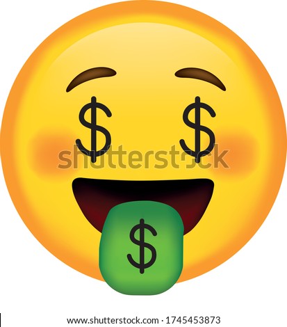 Vector emoji. Smiling dollar eye face. Smiling face. Smile vector emoji. Happy emoticon. Cute emoticon isolated on white background. Money icon.