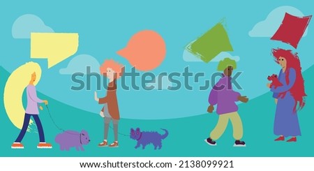 Communication of a group of people with animals with a speech bubble about. Illustrated with Animals. Projects, News, Media, Social Network, Dialogue, Speech Bubbles. Flat vector illustration