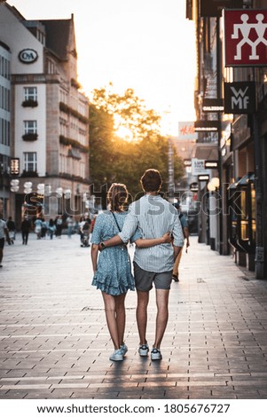 Similar – Image, Stock Photo Munich, urban romance, sunset, film set