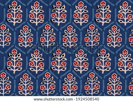 seamless ajrakh paisley bunch pattern blue background
